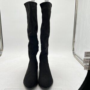 Black Suede Women Over The Knee Boots Comfy Chunky Heel Side Zipper Office Shoe